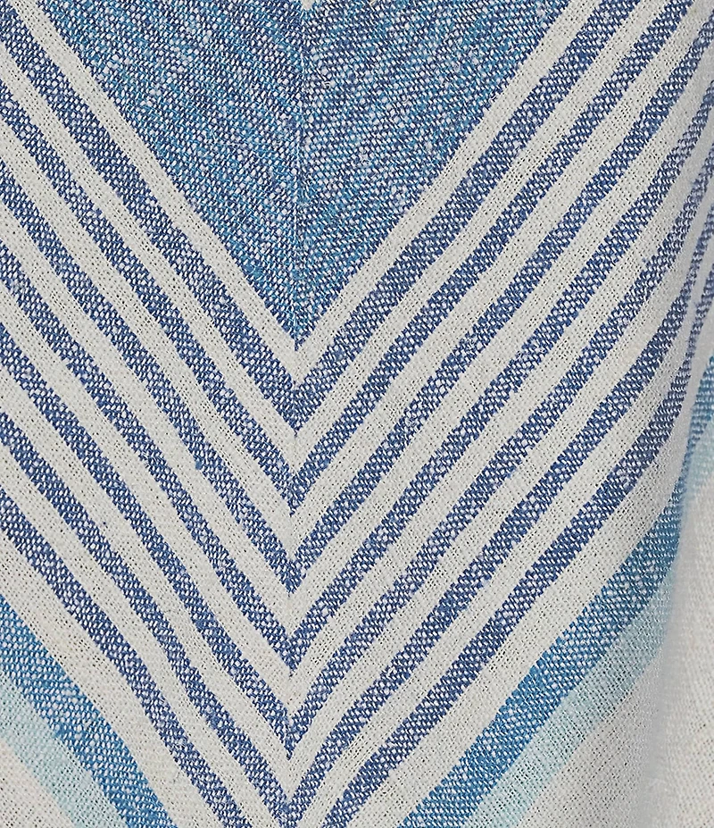 Charlie B. Linen Blend Stripe Print Boat Neck Cap Sleeve Tie-Front Blouse