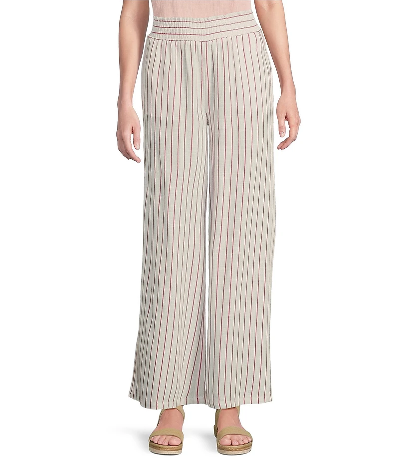 Charlie B. Linen-Blend Stripe Print Wide Leg Pants