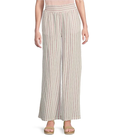 Charlie B. Linen-Blend Stripe Print Wide Leg Pants