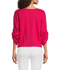 Charlie B. Linen Blend V-Neck 3/4 Sleeve Tie Front Top