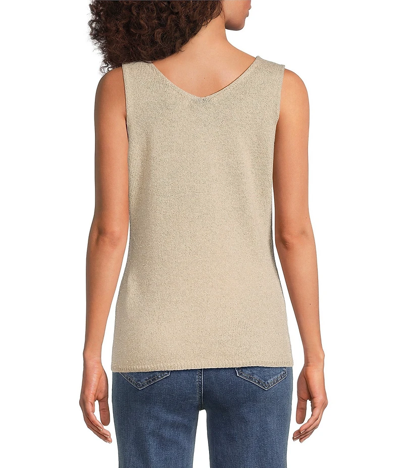 Charlie B. Lurex Knit Metallic V-Neck Sleeveless Cami