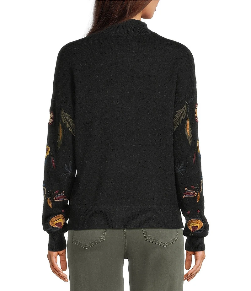 Charlie B. Mock Neck Long Sleeve Embroidered Sweater