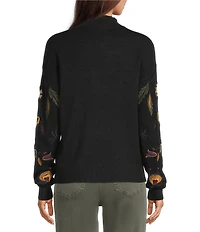 Charlie B. Mock Neck Long Sleeve Embroidered Sweater