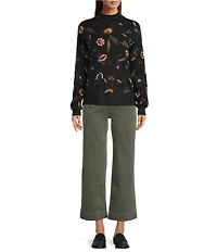 Charlie B. Mock Neck Long Sleeve Embroidered Sweater
