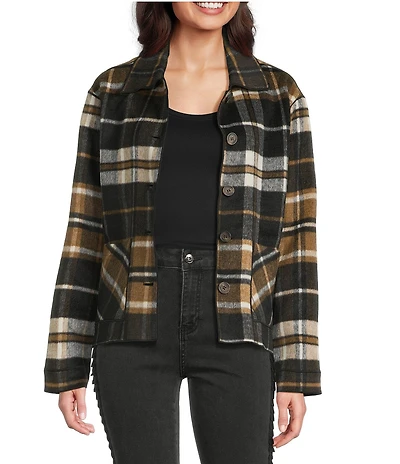 Charlie B. Plaid Reversible Point Collar Long Sleeve Patch Pocket Jacket