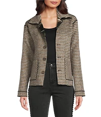 Charlie B. Wool Blend Plaid Reversible Point Collar Long Sleeve Patch Pocket Jacket