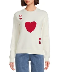Charlie B. Queen of Hearts Jacquard Knit Crew Neck Long Sleeve Sweater