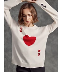 Charlie B. Queen of Hearts Jacquard Knit Crew Neck Long Sleeve Sweater