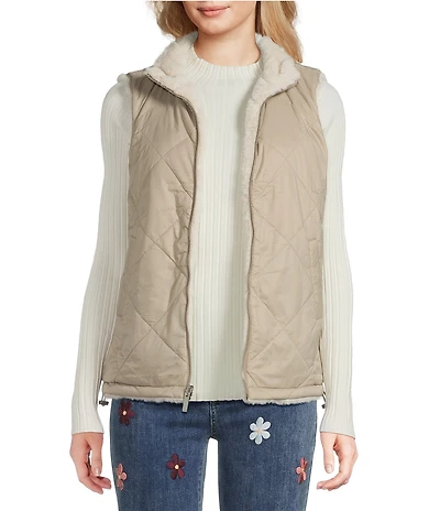 Charlie B. Quilted Faux Fur Reversible Vest