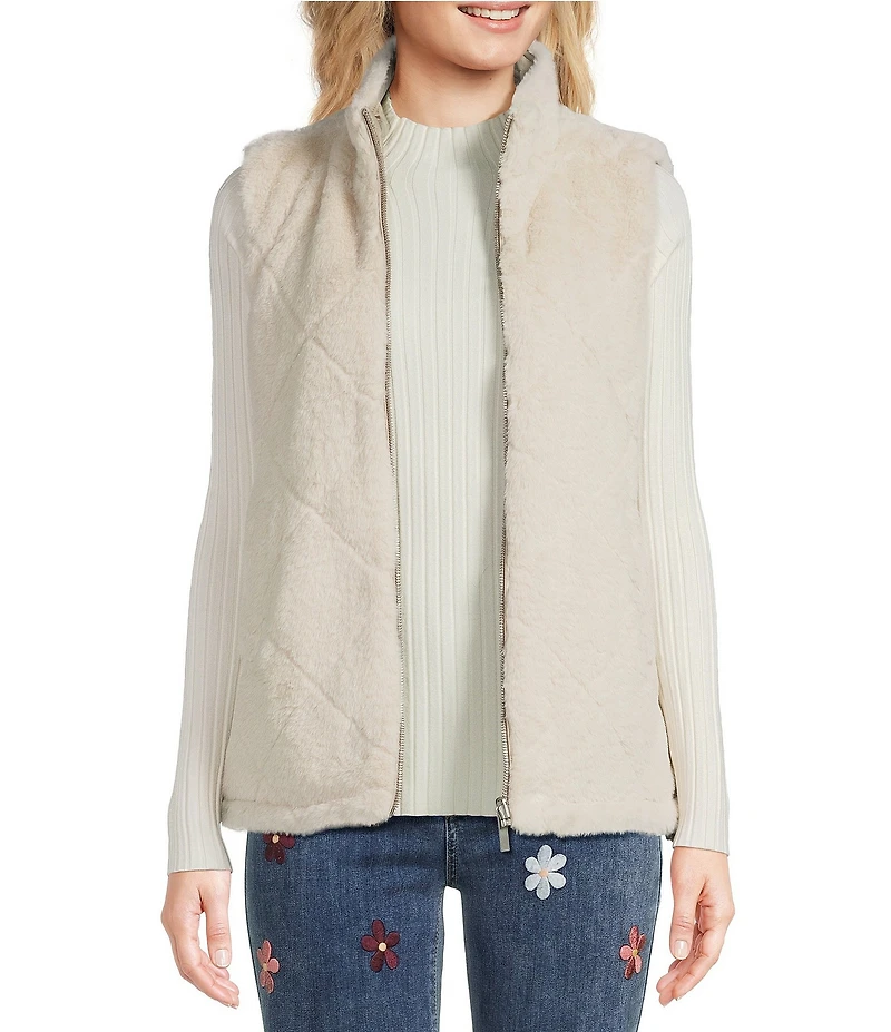 Charlie B. Quilted Faux Fur Reversible Vest