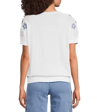 Charlie B. Ribbed Knit Crew Neck Short Sleeve Top