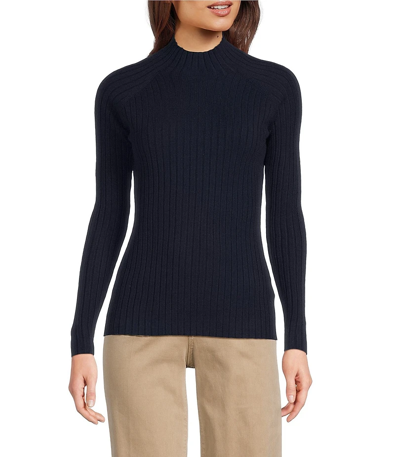 Charlie B. Ribbed Knit Mock Neck Long Sleeve Sweater