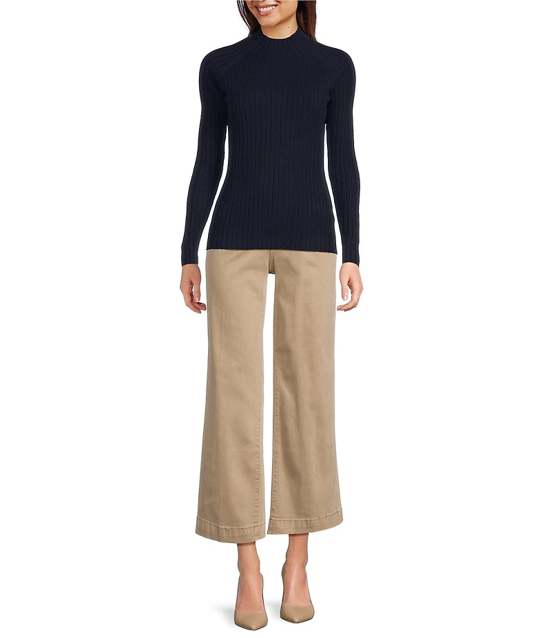 Charlie B. Ribbed Knit Mock Neck Long Sleeve Sweater