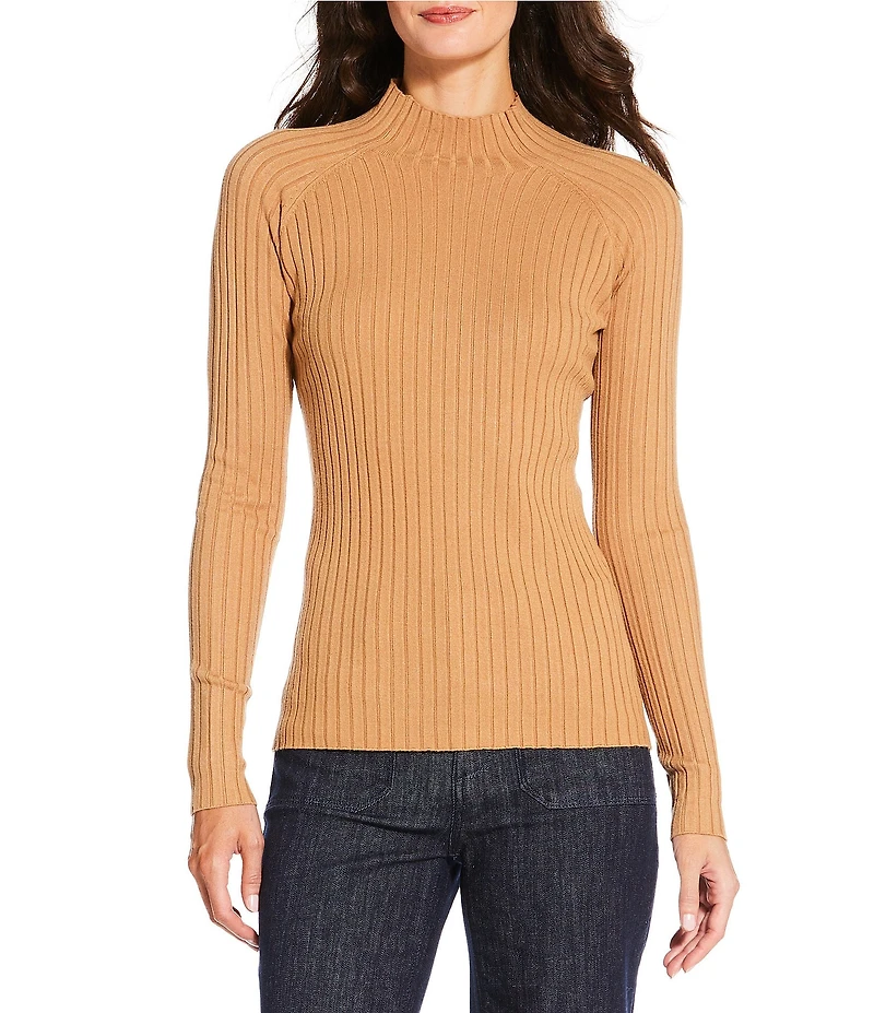 Charlie B. Ribbed Knit Mock Neck Long Sleeve Sweater