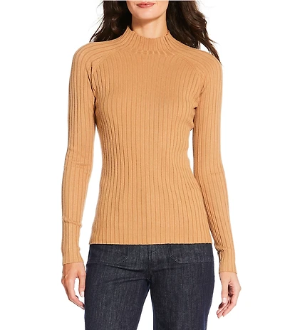 Charlie B. Ribbed Knit Mock Neck Long Sleeve Sweater