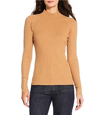 Charlie B. Ribbed Knit Mock Neck Long Sleeve Sweater