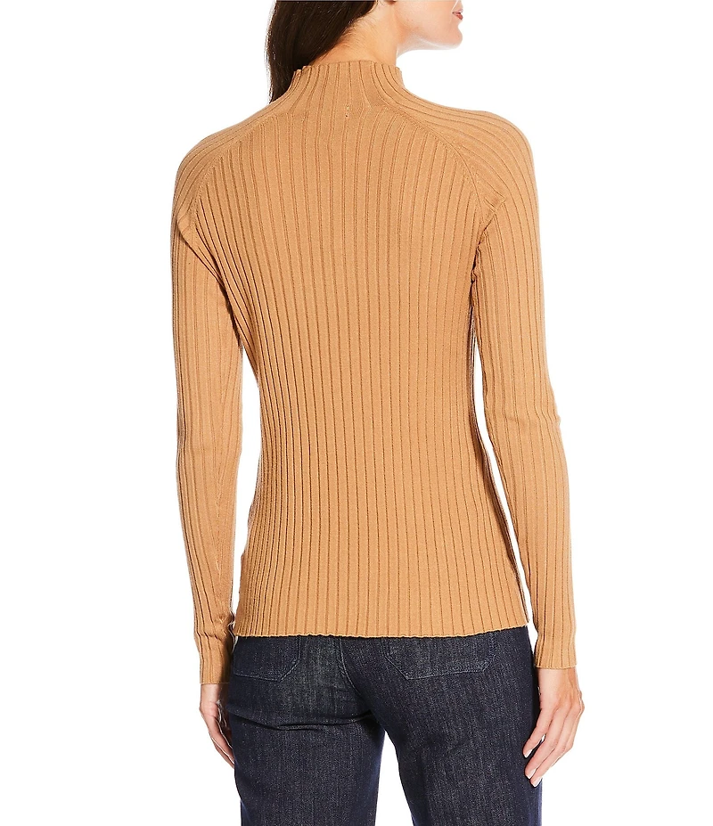 Charlie B. Ribbed Knit Mock Neck Long Sleeve Sweater