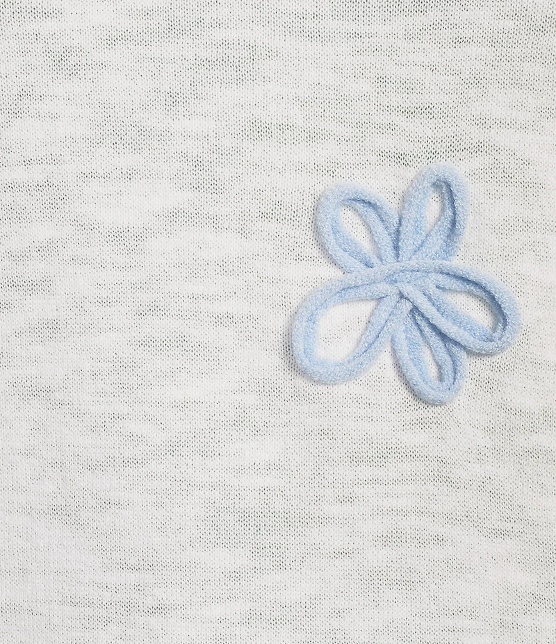 Charlie B. Round Neck 3/4 Sleeves Flower Patch Sweater