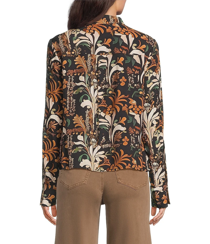 Charlie B. Satin Printed Point Collar Long Sleeve Button Down Shirt