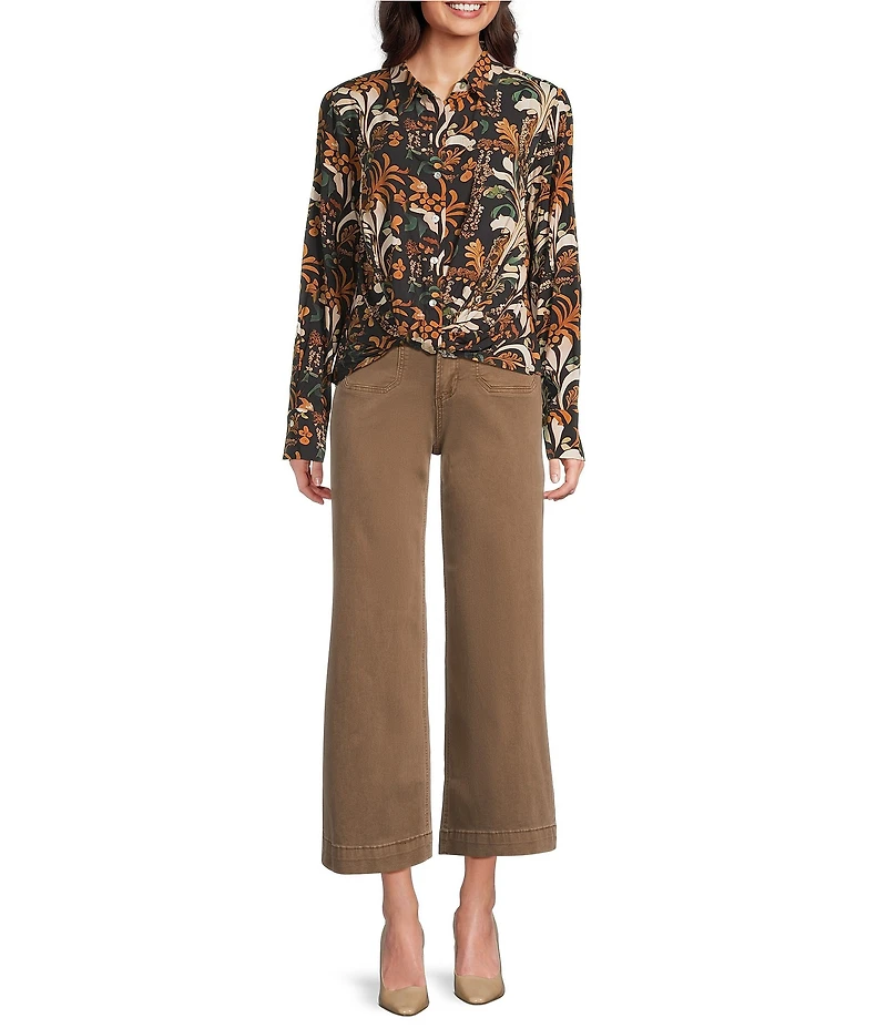 Charlie B. Satin Printed Point Collar Long Sleeve Button Down Shirt