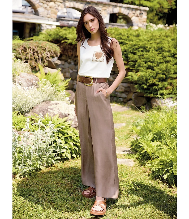 Charlie B. Satin Wide Leg Belted Pants