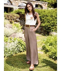 Charlie B. Satin Wide Leg Belted Pants