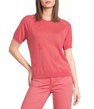 Charlie B. Soutache Embroidered Knit Crew Neck Short Sleeve Top