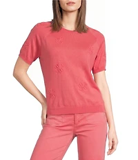 Charlie B. Soutache Embroidered Knit Crew Neck Short Sleeve Top