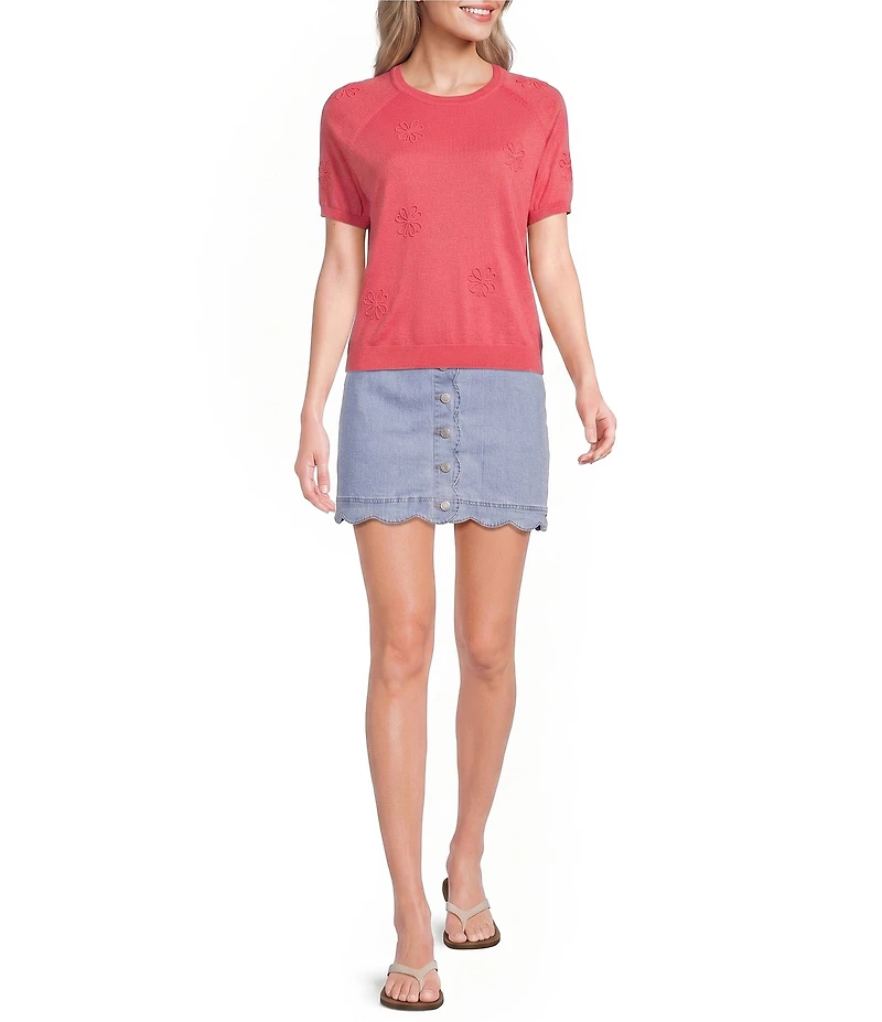 Charlie B. Stretch Denim Above Knee Length Pencil Skirt