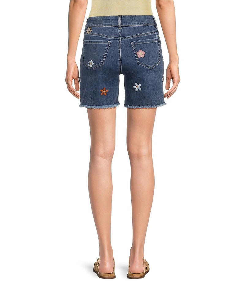 Charlie B. Stretch Denim Embroidered Mid Rise Shorts