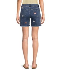 Charlie B. Stretch Denim Embroidered Mid Rise Shorts