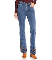 Charlie B. Stretch Denim Floral Embroidered Flare Leg Jeans