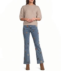 Charlie B. Stretch Denim Floral Embroidered Straight Leg Ankle Jeans