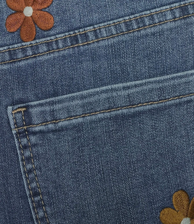 Charlie B. Stretch Denim Floral Embroidered Straight Leg Ankle Jeans