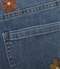 Charlie B. Stretch Denim Floral Embroidered Straight Leg Ankle Jeans