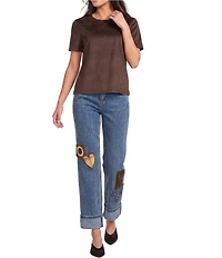Charlie B. Stretch Denim Patchwork Mid Rise Ankle Jeans