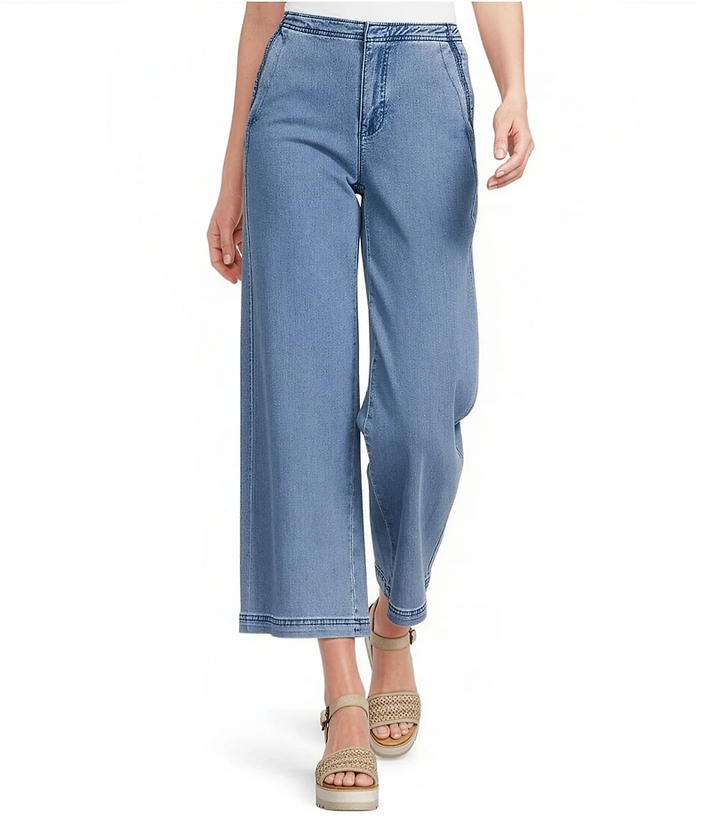 Charlie B. Stretch Denim Scalloped Ankle Length Wide Leg Jeans