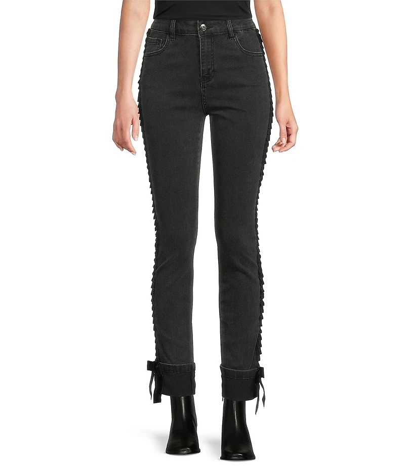 Charlie B. Stretch Denim Velvet Bow Slim Leg Jeans