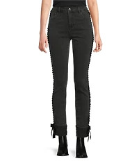 Charlie B. Stretch Denim Velvet Bow Slim Leg Jeans