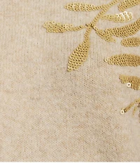 Charlie B. Stretch Knit Floral Print Sequin Embroidery Ribbed Mock Neck Long Sleeve Sweater