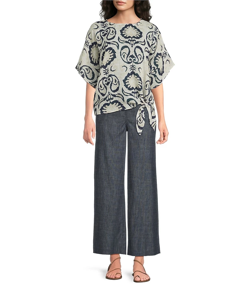 Charlie B. Stretch Linen Wide Leg Button Front Cropped Pants
