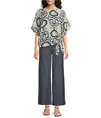 Charlie B. Stretch Linen Wide Leg Button Front Cropped Pants