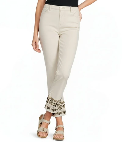 Charlie B. Stretch Twill Embroidered Cropped Pants