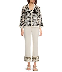 Charlie B. Stretch Twill Embroidered Cropped Pants