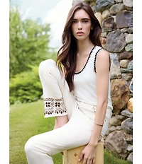 Charlie B. Stretch Twill Embroidered Cropped Pants