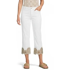 Charlie B. Stretch Twill Laser Cut Lace Hem Cropped Flare Jeans