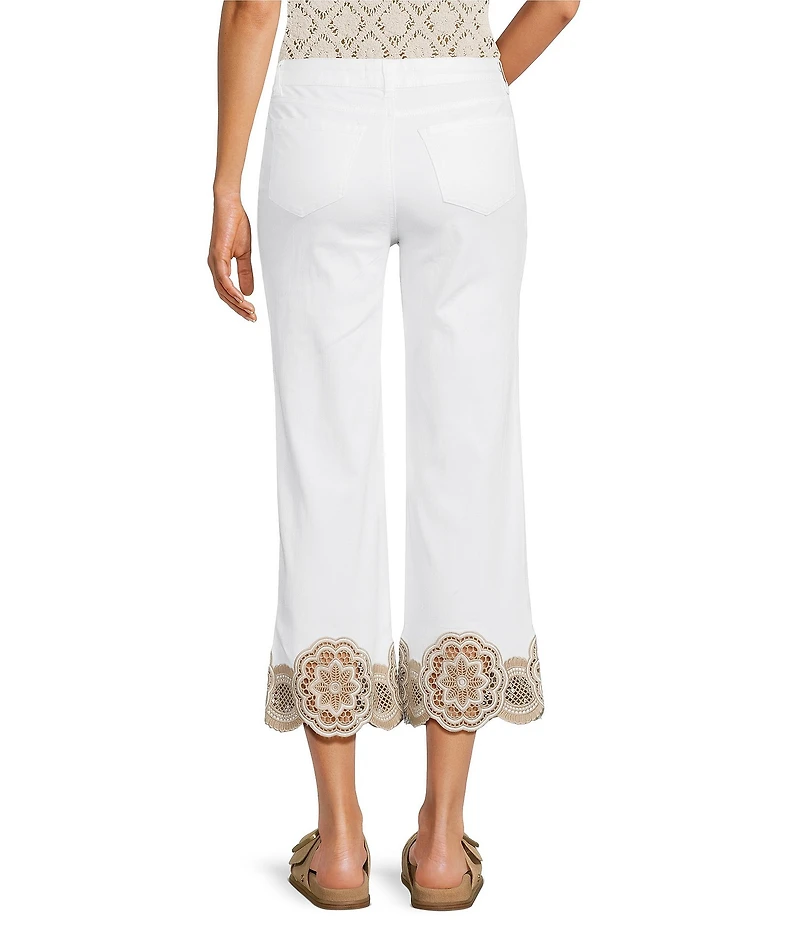 Charlie B. Stretch Twill Laser Cut Lace Hem Cropped Flare Jeans
