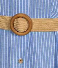 Charlie B. Striped Spread Collar Short Sleeve Midi Shirt Dress