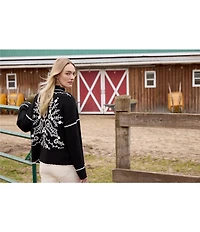 Charlie B. V-Neck Long Sleeves Embroidered Ribbed Sweater