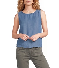 Charlie B. Woven Crew Neck Sleeveless Top